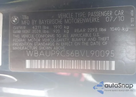 2011 BMW 128I из США, поврежденный, VIN WBAUP9C56BVL90095